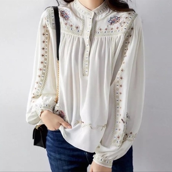 The Payton ReEdit Floral Shift Blouse With Blouson Sleeves And Floral Detailing - Picture 3 of 5